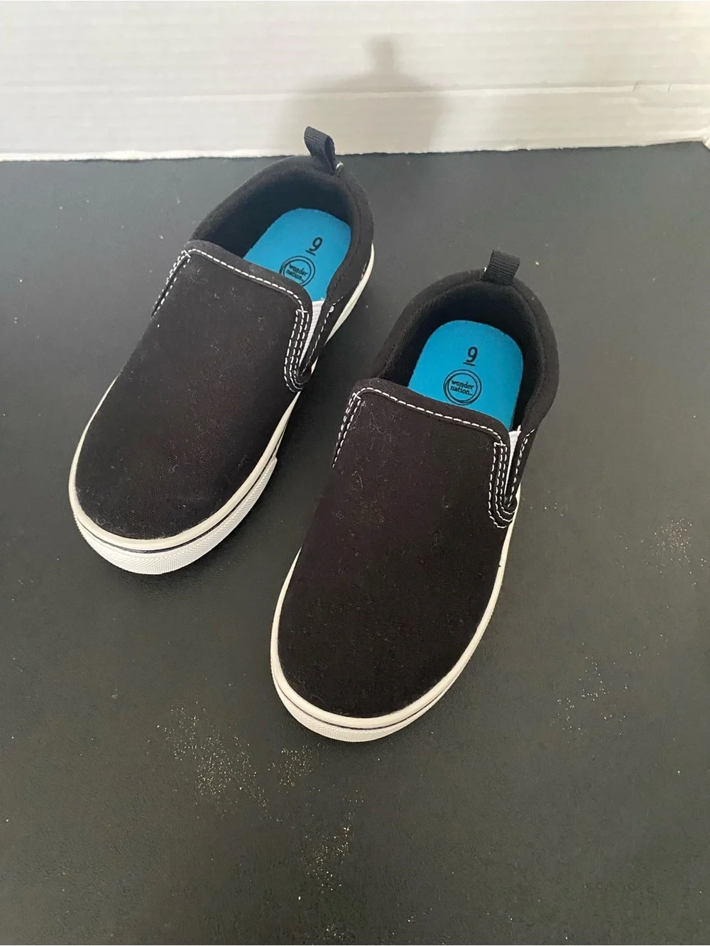 Wonder Nation Kids Slip-On Canvas Shoes in Black/White Soles Size: 6T